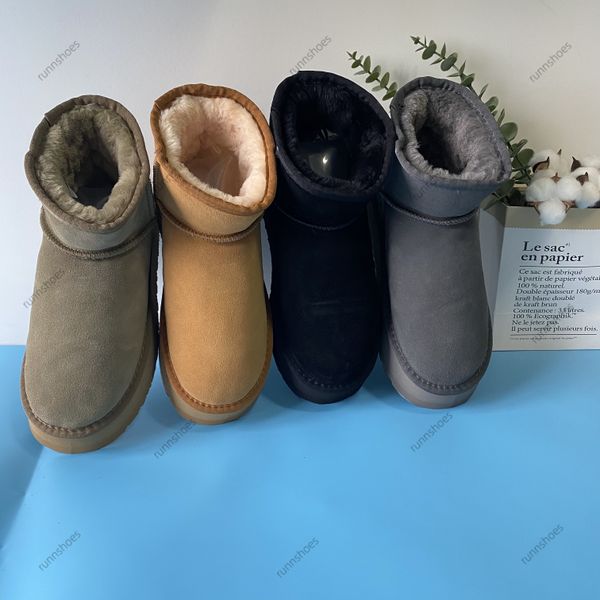 

women winter ultra 5854 4cm designer australian platform boots for men real leather warm ankle fur booties shoe eu 34-43, Black