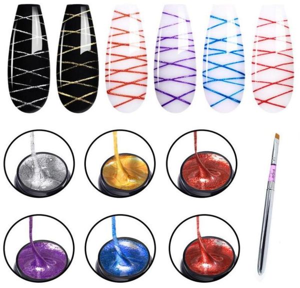 

nail art kits elite99 612pcs metallic spider silk shiny gel polish kit brush set soak off wire drawing painting manicure5929300