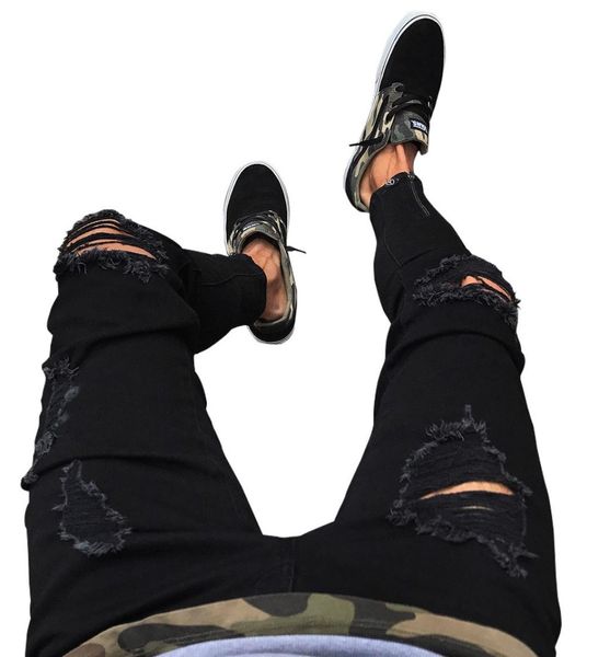 

men039s light blue black ripped skinny distressed destroyed slim jeans pants with holes7386735