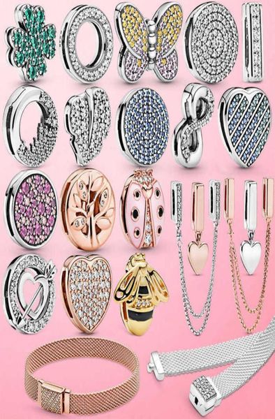 

925 sterling ladybug bee safety chain clip charm beads fit original reflection mesh bracelet silver 925 jewelry6554011, Bronze;silver
