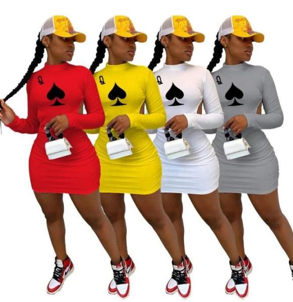 

echoine women black queen poker card open back long sleeve midi dress bodycon party night club mini pencil dresses vestidos9962230, Black;gray