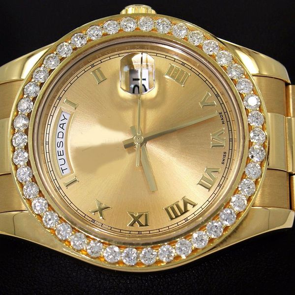 

luxury dj new factory day-date 118348-0147 18k yellow gold 36mm diamond bezel box/paper asia 3235 automatic mens men's watch, Slivery;brown