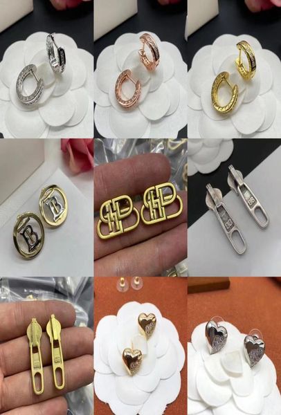 

fashion gold women designer double letter stud luxury geometric crystal heartshaped couple zircon cute earrings for lady wedding 6858503, Golden;silver