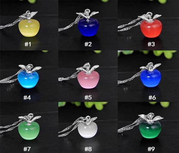 

cute mini apple pendant necklaces 9 color opal moonstone fruit shape charm waterwave chains for women fashion jewelr1922438, Silver