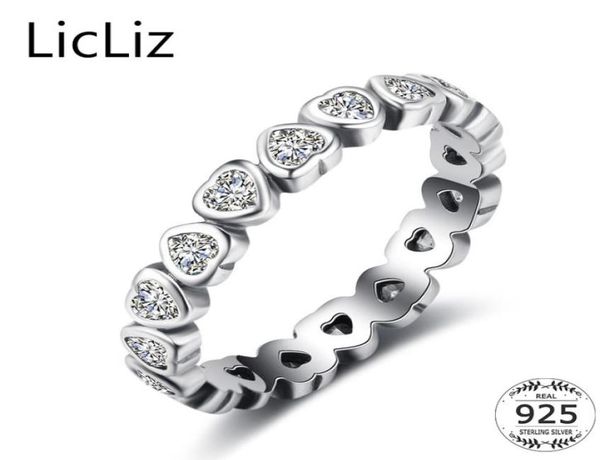 

licliz 925 sterling silver heart ring women micro pave cubic zirconia eternity ring forever wedding band stackable rings lr0475 y18497233, Slivery;golden