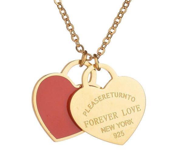 

classic design pink green enameled double heart pendant necklace9117716, Silver