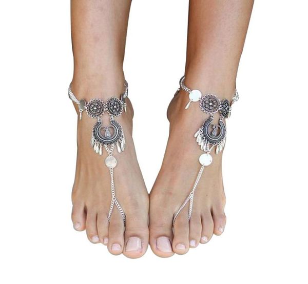 

1pcs bohemia metal rouind anklets fashion foot jewelry chain tassel barefoot sandals beach foot jewelry anklets bracelet for women8216693, Red;blue