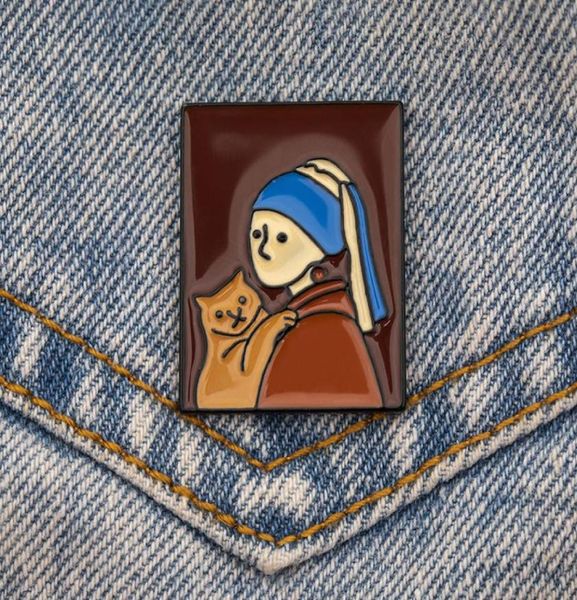 

abstract art oil painting brooch pins set enamel funny metal brooches for girls gift jewelry mona lisa badges venus denim shirt pi2476227, Gray