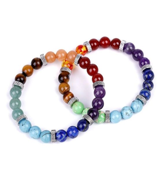 

natrual stone amethyst agate tiger eye 7 chakra healing crystal bracelet2330792, Black