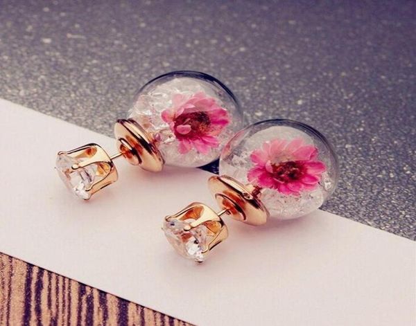 

new cute glass ball rhinestone flower stud earrings women039s elegant earrings gift whole ship9231638, Golden;silver