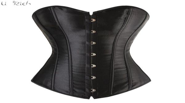 

wholex lovely pure new women satin bustier lace up boned corset overbust brocade size s  l xl6xl1374284, Black;white