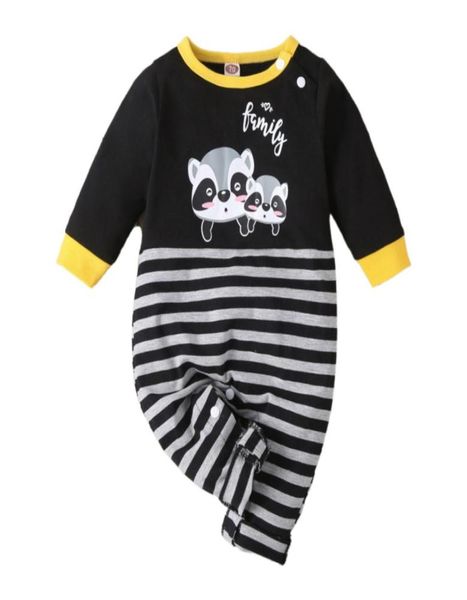 

autumn toddler baby cartoon print jumpsuits infant boys girls long sleeve striped casual rompers spring1227291, White