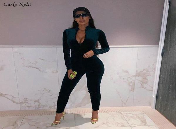 

women039s jumpsuits rompers carly nyla fall winter black suede bodycon sporting jumpsuit woman long sleeve zipper elegan4807467, Black;white
