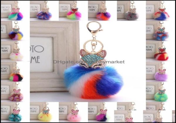 

key rings jewelry cute animal pompom for women fur ball rhinestone keychain bag car keyring fluffy keyfobs holder party gift kimte6331328, Slivery;golden
