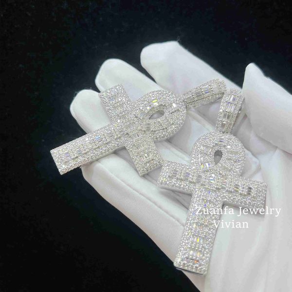 

fine jewelry silver 925 iced out hip hop rapper jewelry men moissanite diamond ankh cross pendant