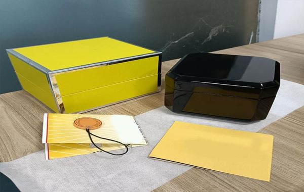 

high cases quality black box plastic ceramic leather material manual certificate yellow wood outer packaging watches accessories c4522082, Black;blue