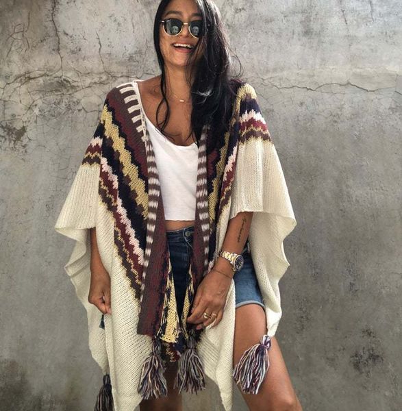 

women's knits tees ayualin vintage oversize autumn capes ethnic plaid loose cardigan tassel sweaters boho knitted scarf cardigan for wo, White