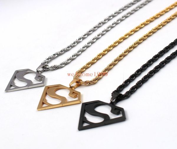 

choose gold silver black stainless steel 15 inch superman logo pendant men039s gifts fashion rope chain necklace 22 inch 4mm9104256
