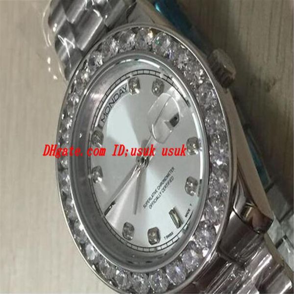 

luxury watches stainless steel men's 36mm 18k white bigger diamond dial & bezel automatic mens watch wristwatch2826, Slivery;brown