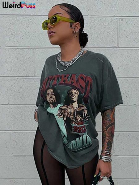 

women's t-shirt weird puss letter print long t-shirt 2022 women graphics design round neck short sleeve loose wild elastic street clot, White