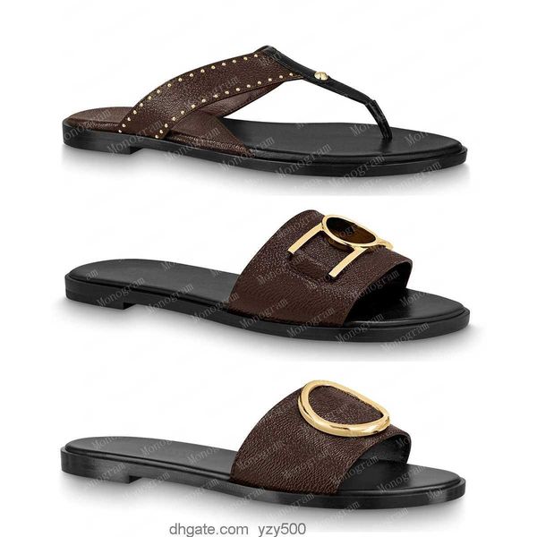 

2023 desinger slippers lv louise louis vuitton slide thong sandal brown leather letters sandals women slipper men slides waterfront womens 3, Black