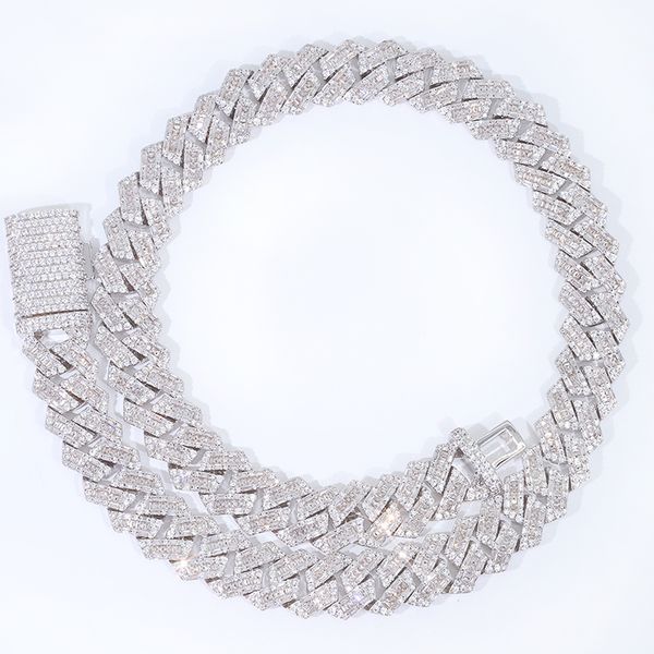 

yu ying gra baguettes moissanite diamond 14mm wide silver cuban link chain for mens rapper hip hop 18k gold plated necklace
