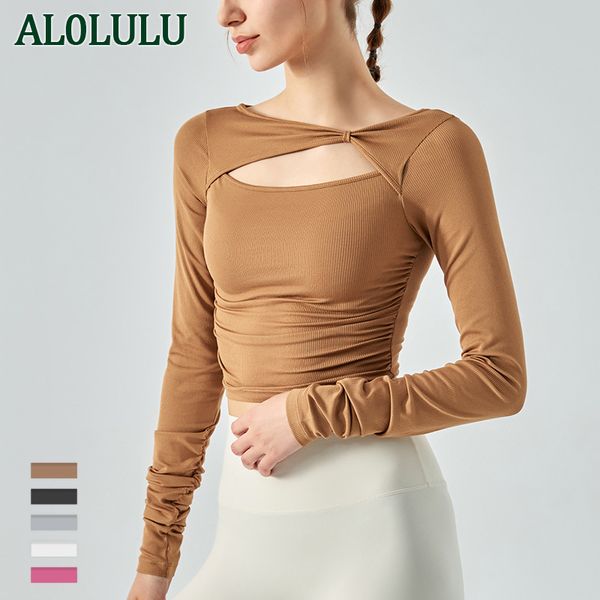 

al0lulu yoga clothes long sleeve running sports short fitness clothes for women