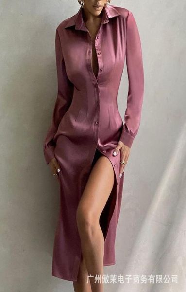 

casual dresses women039s shirt satin dress elegant slim long8699726, Black;gray