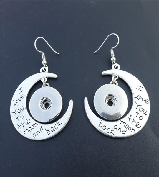 

i love you to the moon and back dangle earrings noosa chunks metal ginger 18mm snap buttons socket earrings women jewelry friendsh9920107, Silver