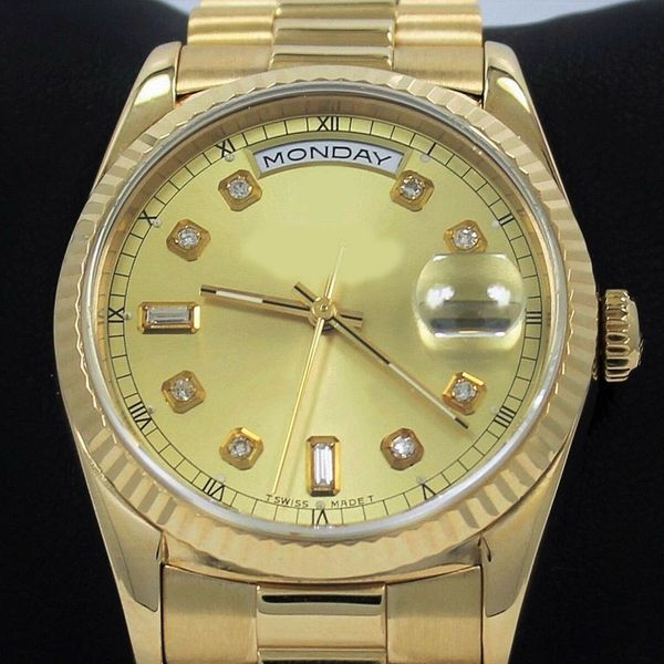

luxury dj factory 118238a 18k yellow gold diamond dial watch asia 2813 automatic mens men's 36mm watch watches box, Slivery;brown