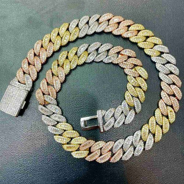

cuban jewelry 16mm width link chain vvs moissanite 925 silver white gold plated miami cuban link chain