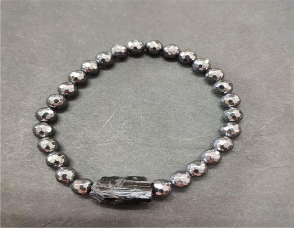 

natural mineral stone rough black tourmaline healing stone bead faceted hematite bead energy bracelet for man women6463275