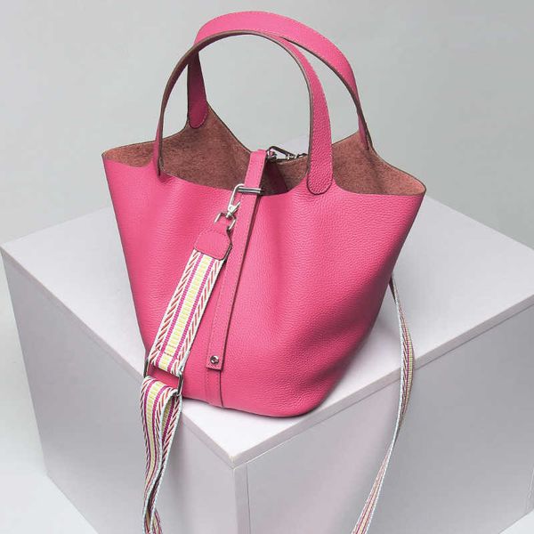 

luxury designer bag picotin lock layer cowhide women's bag vegetable basket bucket leather handbag long shoulder strap single crossbody