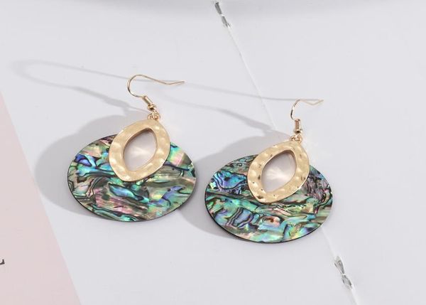 

round dangle earrings hammered alloy abalone shell fashion trendy whole drop ship punk styles ear jewelry for women8074209, Silver