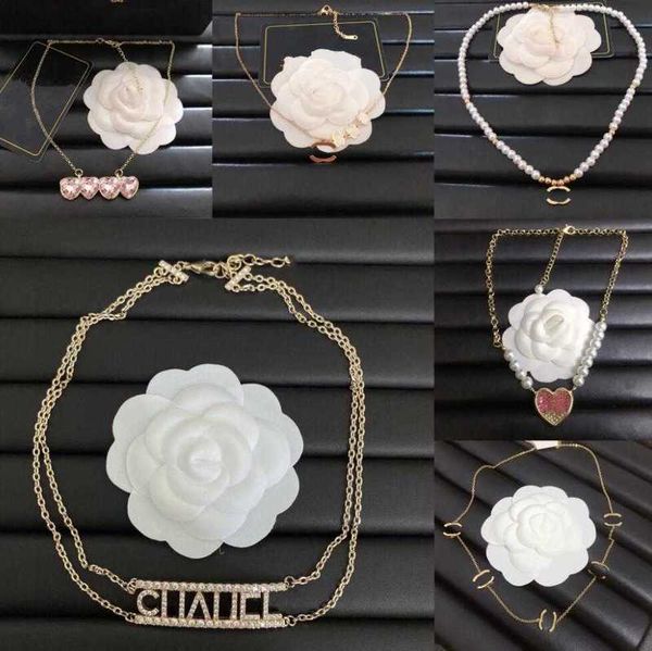 

pendant necklaces designer women necklace luxury brand designer double letter simple plated crysatl pearl temperament wedding party jewerlry, Silver