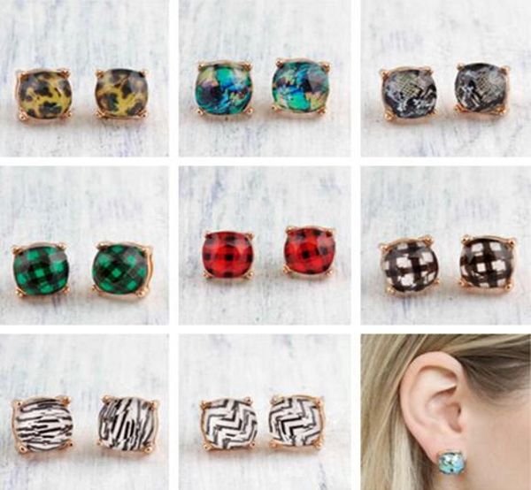 

2020 spring summer fashion buffalo cushion cut stud earrings faceted square pendant choker short chain necklace for women costum j6809607, Golden;silver