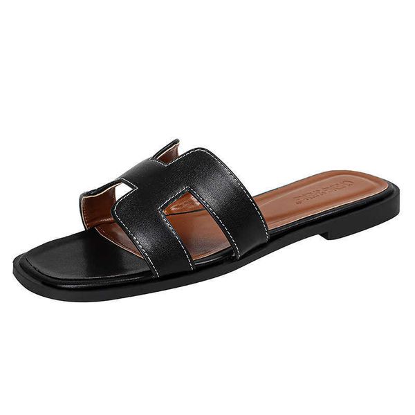 

slide designer new oran 2023 luxury online beach red h slippers women's summer outwear fashion genuine leather flat bottom sandals ohpn