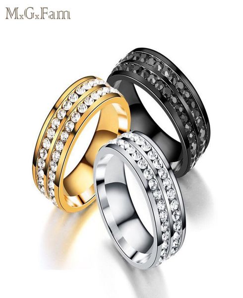 

147r double row zircon rings men jewelry trendy titanium steel black goldwhite no change color 78910119163038, Golden;silver