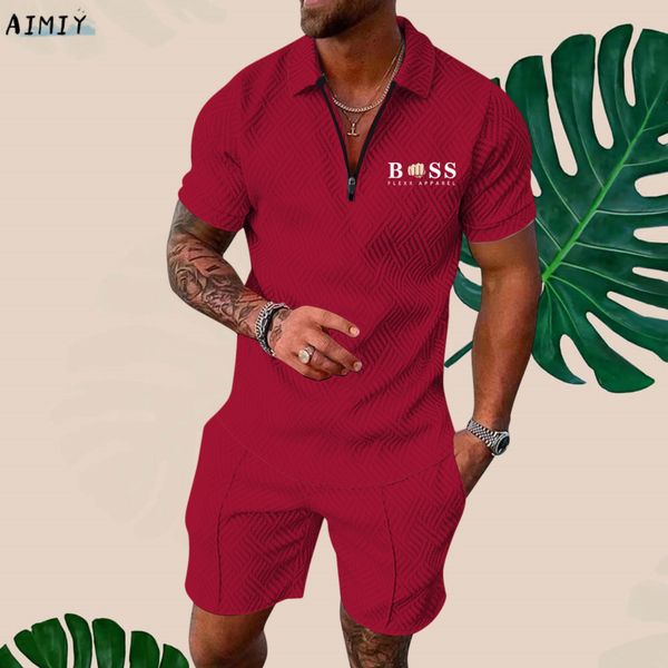 

mens tracksuits mens tracksuit casual set streetwear 3d digital printing short sleeve polo shirt shorts summer suit sportswear mens clothing, Gray