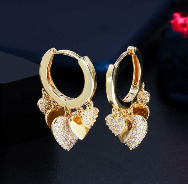

trendy cubic zircon dangling tassel love heart shape charms endless hoop earrings for women bohemian jewelry cz891 2107142883243, Golden;silver