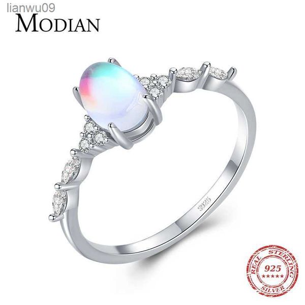 

modian 925 sterling silver minimalist oval moonstone ring thin women engagement female ring wedding band silver 925 jewelry gift l230704, Golden;silver