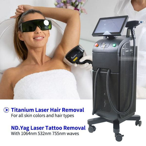 

two in one titanium laser hair removal machine nd.yag qswitch tattoo removal pigment laser highend beauty equipment with door to door servic, Black