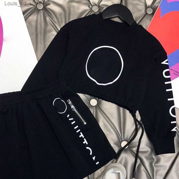 

clothing sets new luxury designer fashion girls cotton t shirt two piece brand children puff sleeve dress shirts tshirt suits black white ba