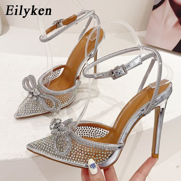

sandals eilyken pvc transparent women pumps butterfly knot crystal high heels pointed toe wedding prom spring shoes 230714, Black