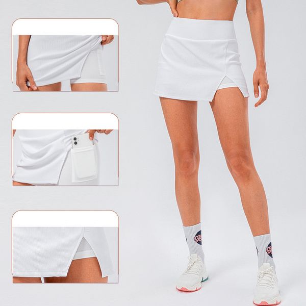 

lu women sport yoga skirts workout shorts solid color ll pleated tennis golf skirt anti exposure with pockets fitness short skirt 6 colors 1