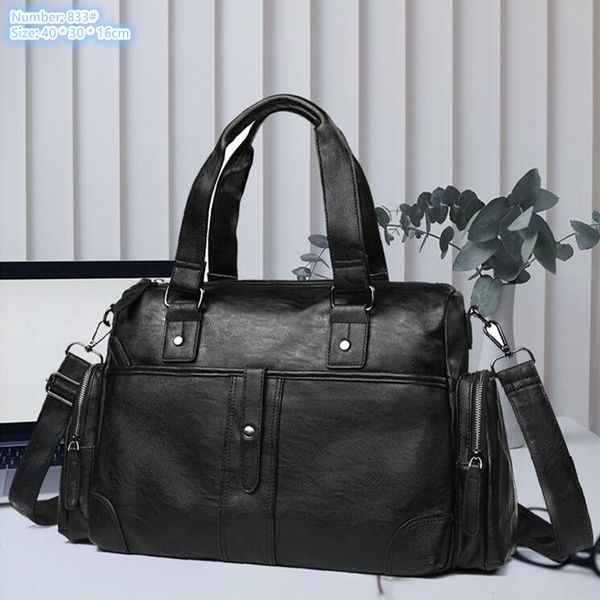 

Factory outlet men shoulder bags 2 colors wear-resistant padded leather handbag outdoor fitness travel leisure backpack solid color fashion handbags 833#, Black