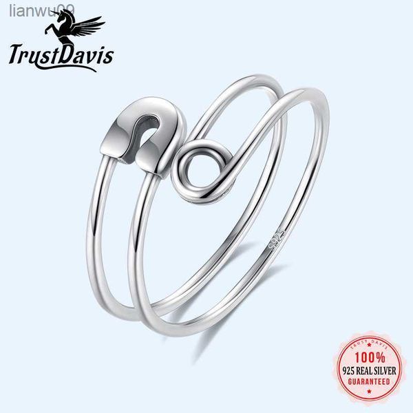 

trustdavis real 925 sterling silver rings retro personality paper clip opening rings for women wedding party fine jewelry da2587 l230704, Golden;silver