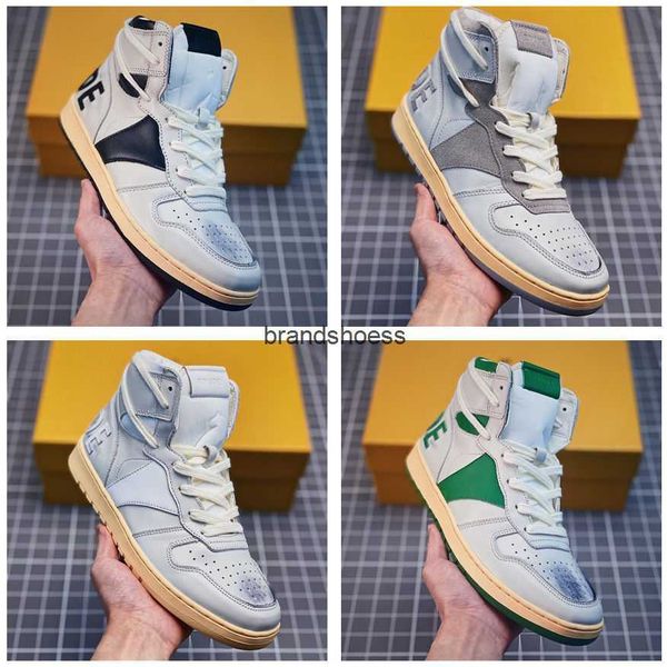 

pu rhude rhecess men's and women's old letter leather high sports basketball shoes casual shoes, Black