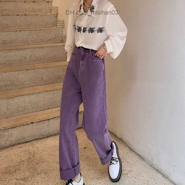 

women's jeans 2022 high waist purple jeans harajuku korean ulzzang jeans wild daily casual girls loose trouser street apparel s-4xl z23, Blue