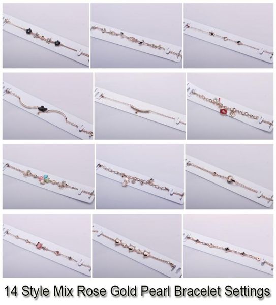 

14 styles pearl bracelet settings zircon rose gold bracelets for women settings mounting bracelet blank diy jewelry diy gift3977719, Slivery;crystal